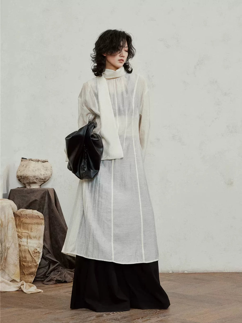 SUNYVONNE Turtleneck Light Long Dress