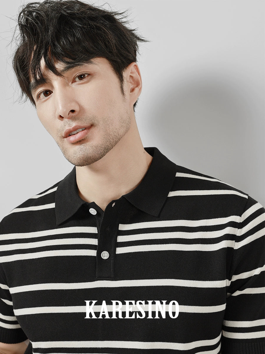 KARESINO Business Striped Knitted Polo Shirt