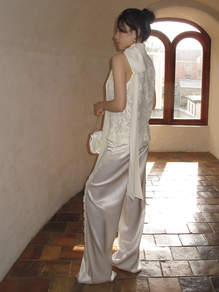 J TheChosen Three-dimensional Embroidered Lace Streamer Bow Vest