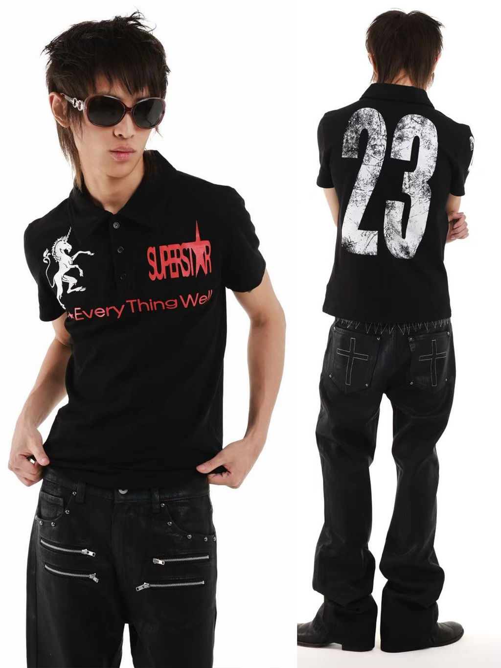 DETW Embroidery Print Front Shoulder Thin Tee