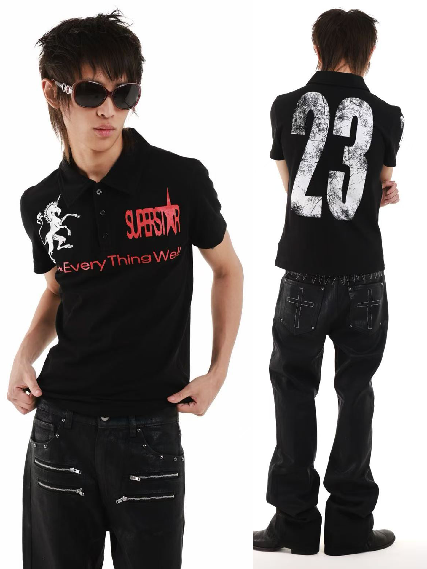 DETW Embroidery Print Front Shoulder Thin Tee