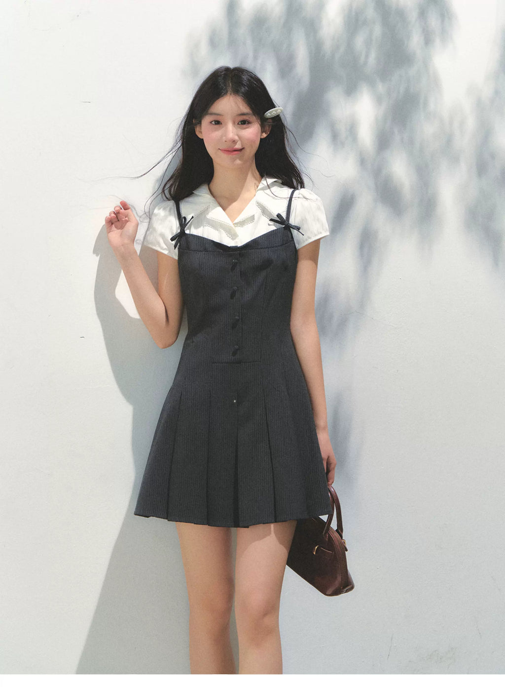 SunsetPark College Fake Two-piece Pleated Dress