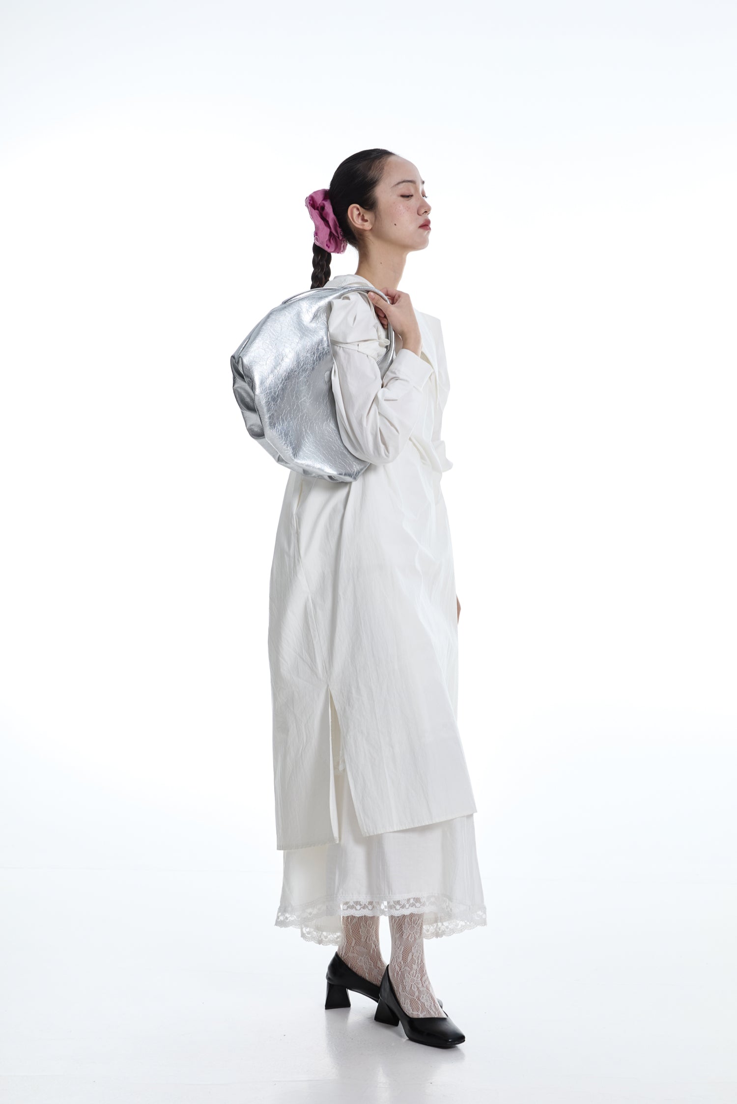 DirtySix Fuka bento bag soft pleated shiny leather shoulder underarm bag.