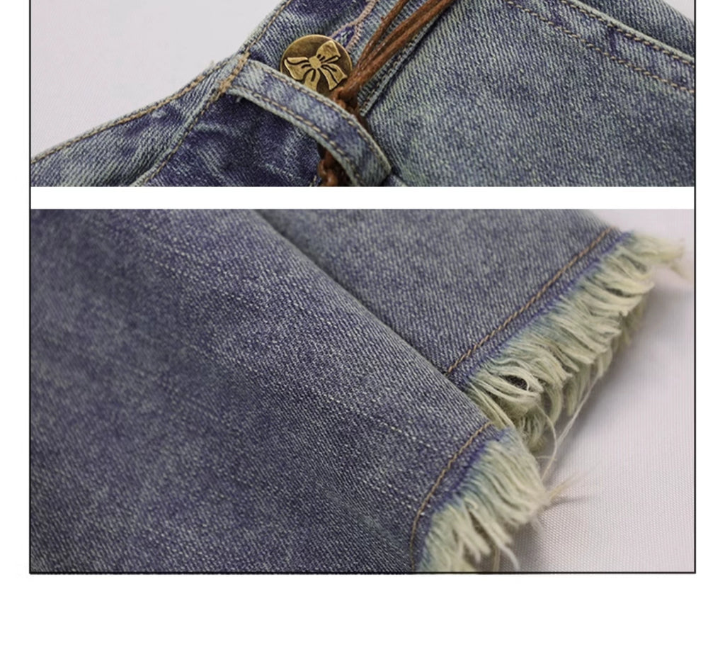 Girlyhalo Vintage High Waist Denim Skirt