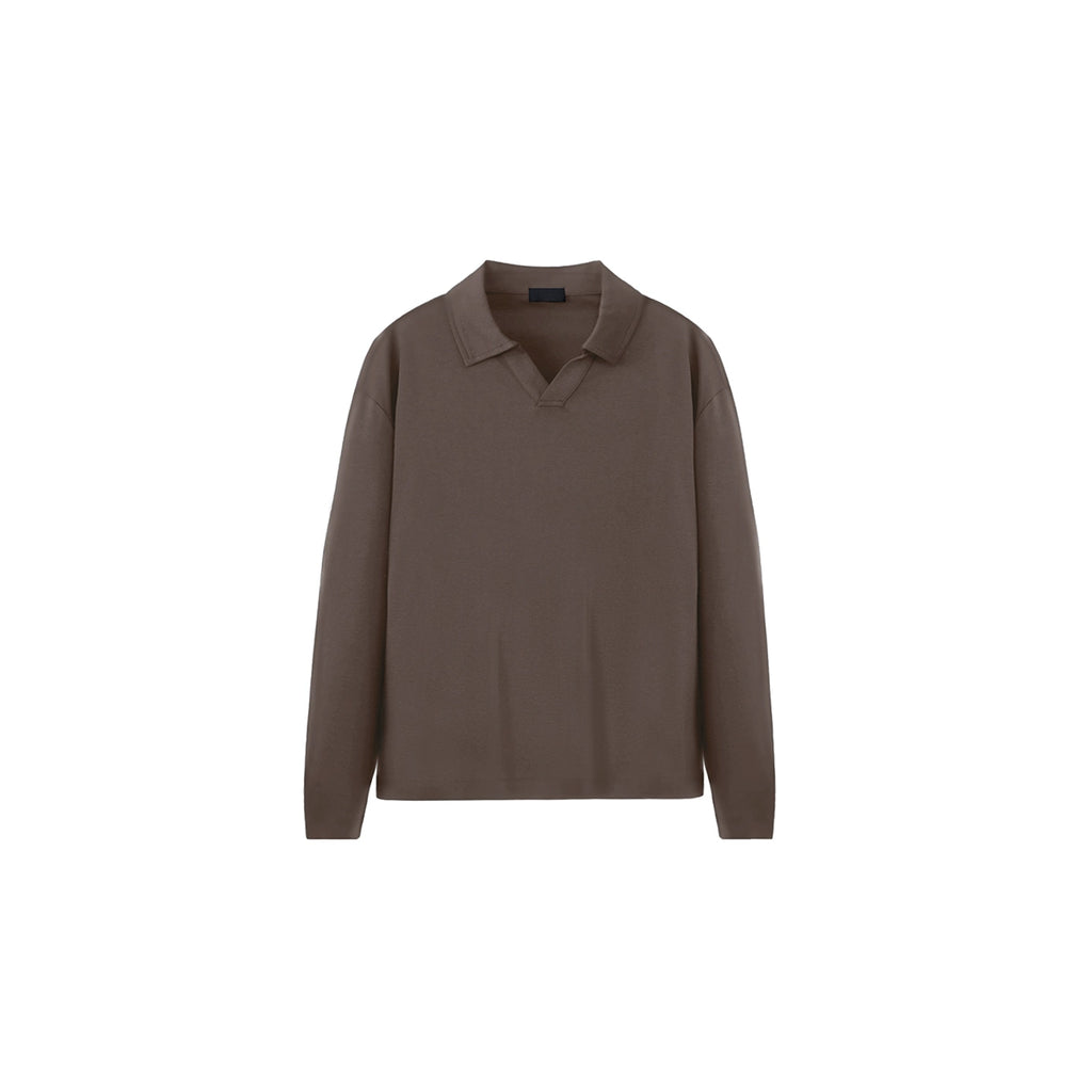 PLUS NO LOGO Casual Seagull Neck Long-sleeved Polo Shirt