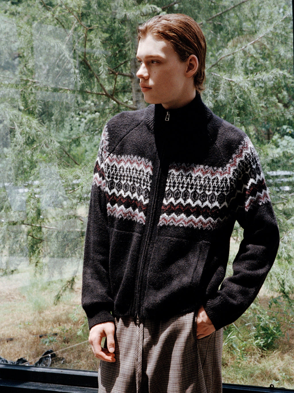 VLABMADE Lazy Vintage Jacquard Knitted Zipper Jacket