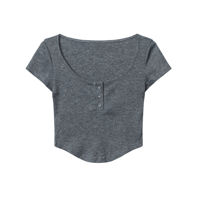 Nariele Big U-neck Slim-fit Open Button Tee