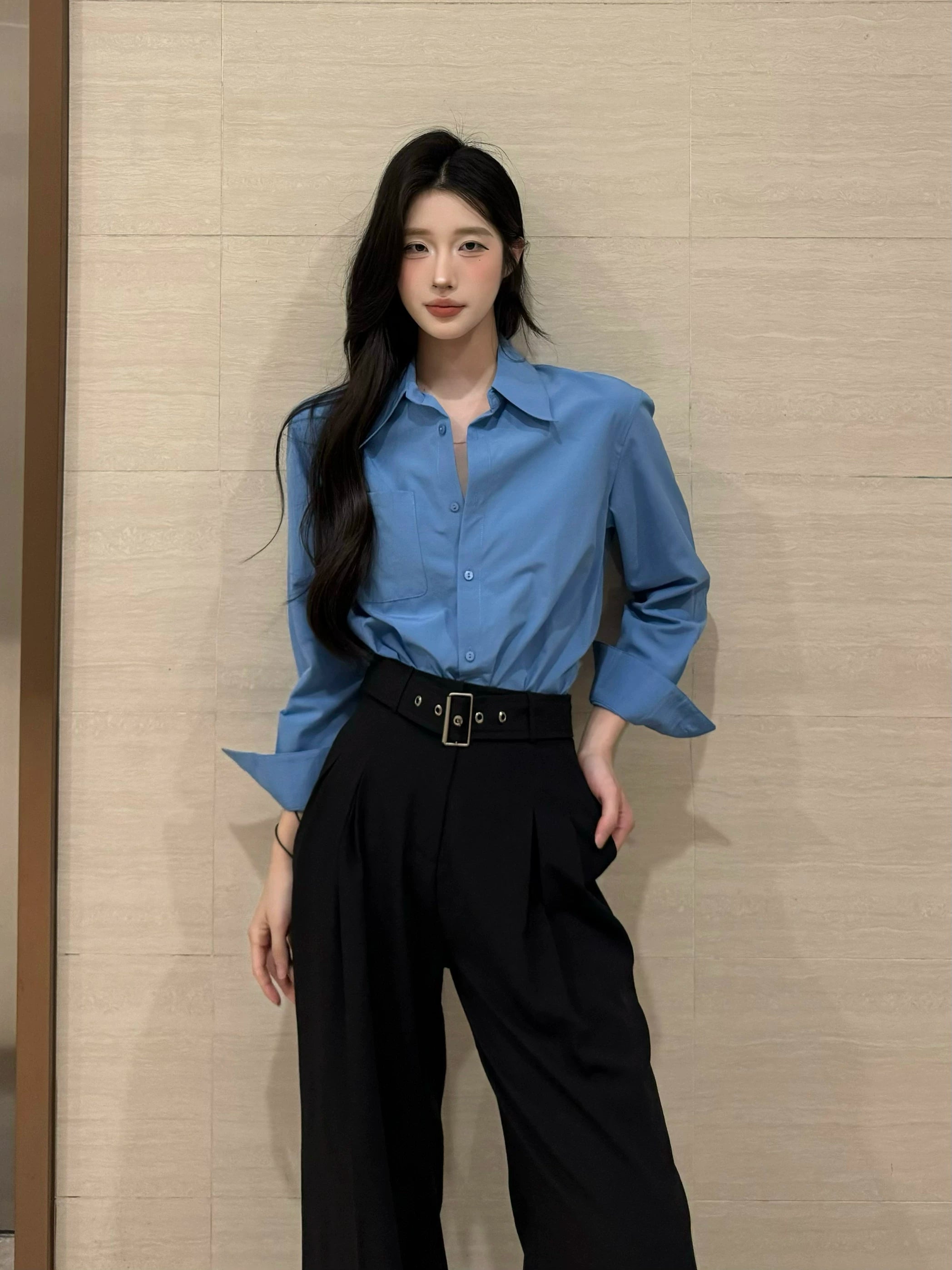 PANPANSTUDIO Simple Wear Shirt Wide Leg Pants Set