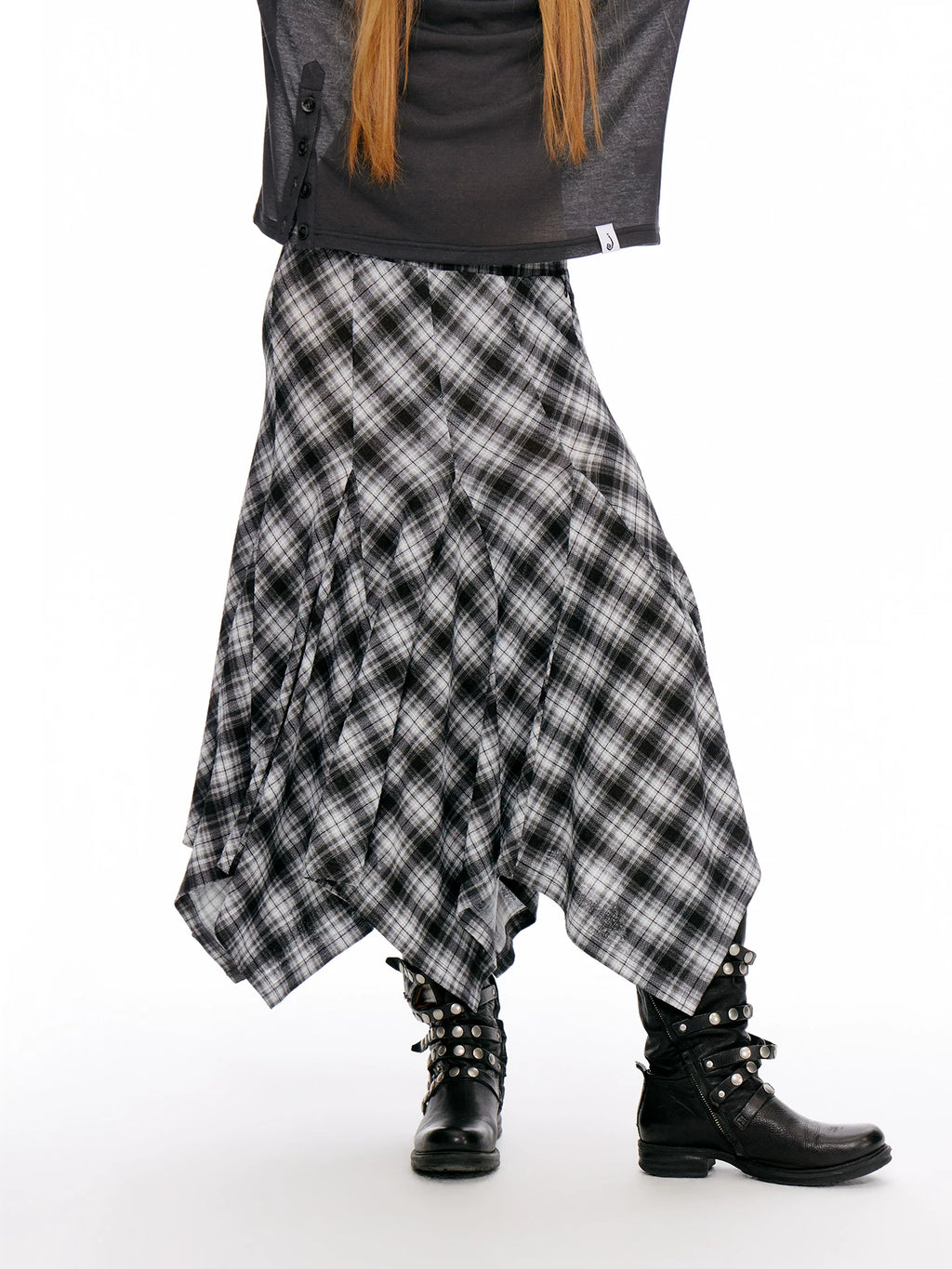JIKOO Plaid Skirt Versatile Irregular Hem Skirt