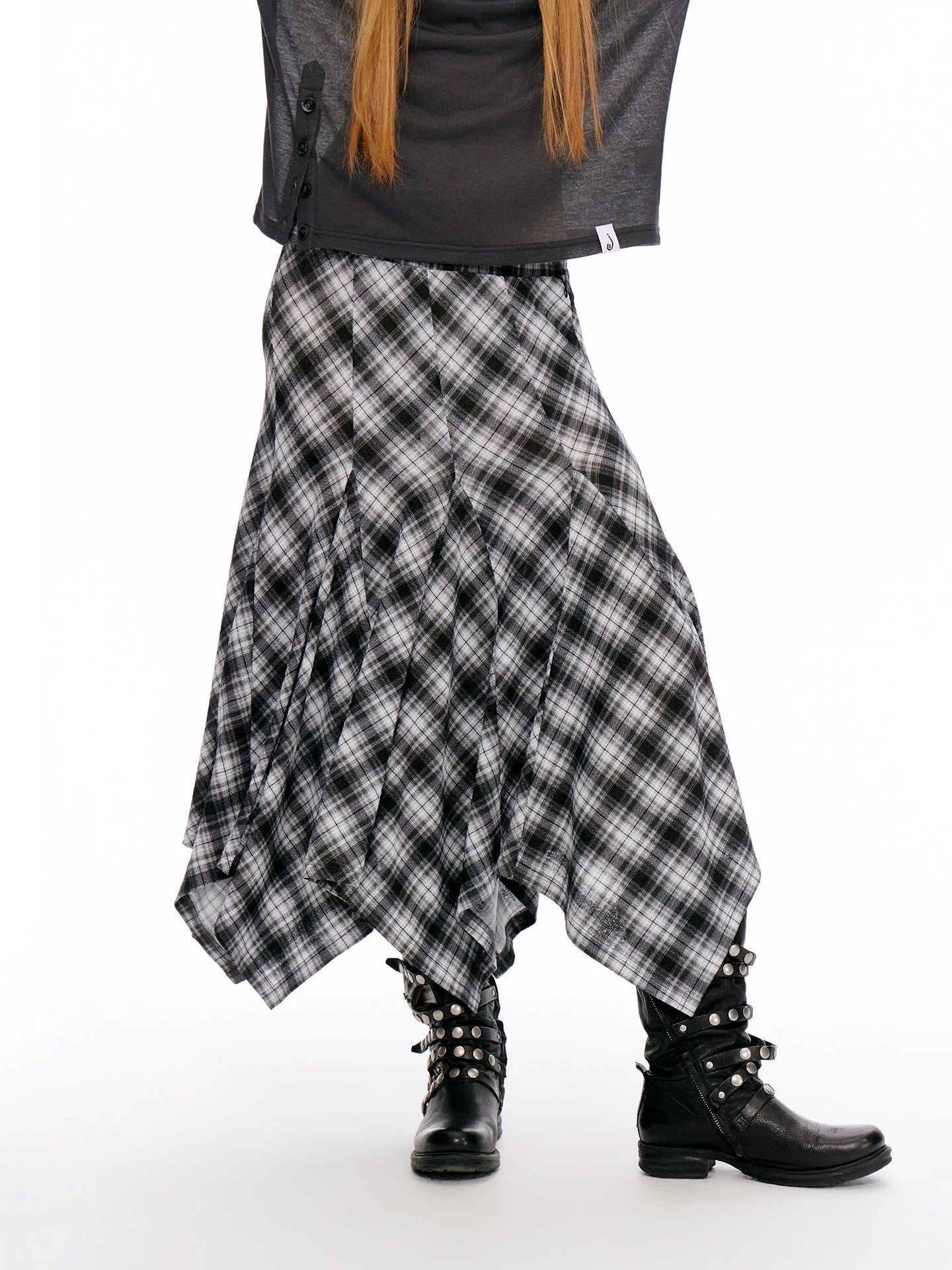 JIKOO Plaid Skirt Versatile Irregular Hem Skirt