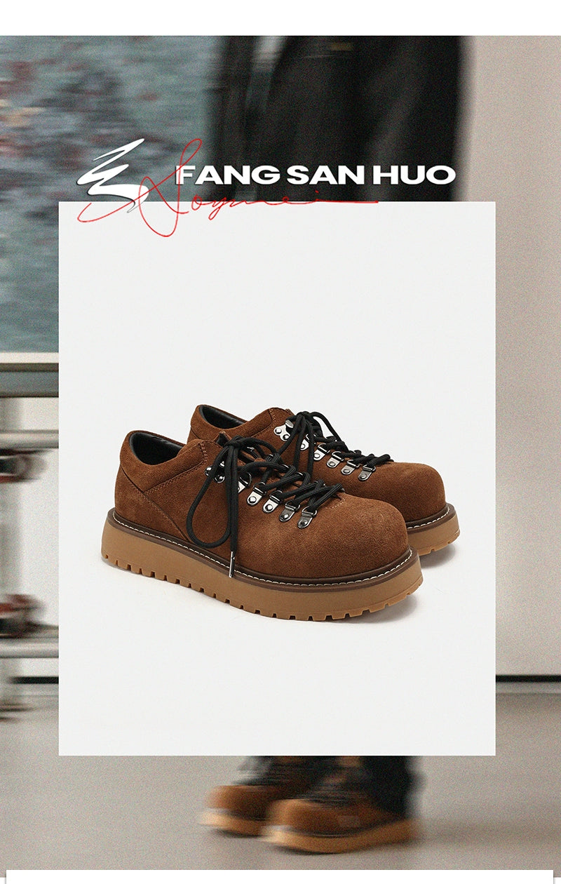 FANGSANHUO Retro Tooling Shoes Platform Heightening Suede Leather Shoes