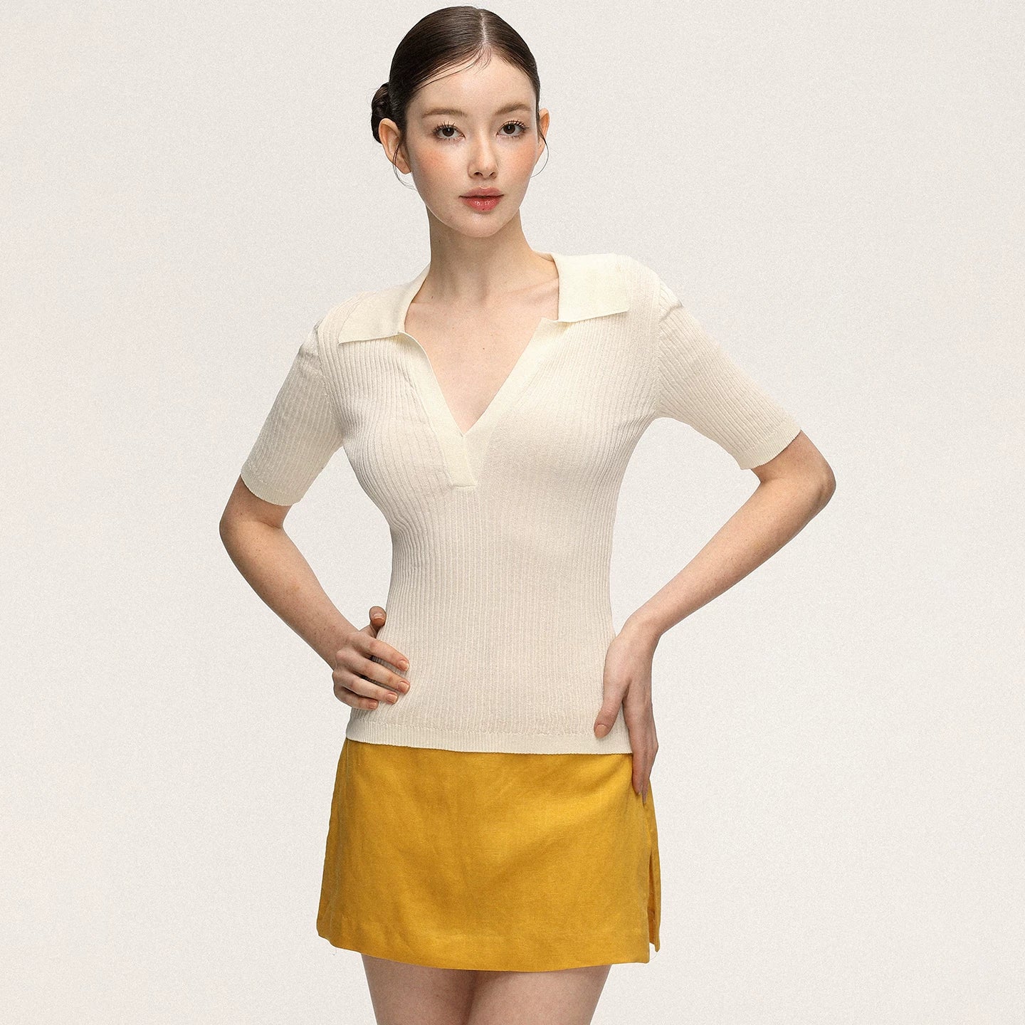 Anna Aneae Lapel Knit Slim Slim Tee