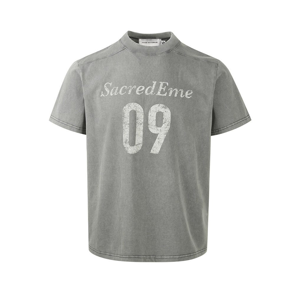 MADEEXTREME Vintage Crew Neck Front Shoulder Casual Tee