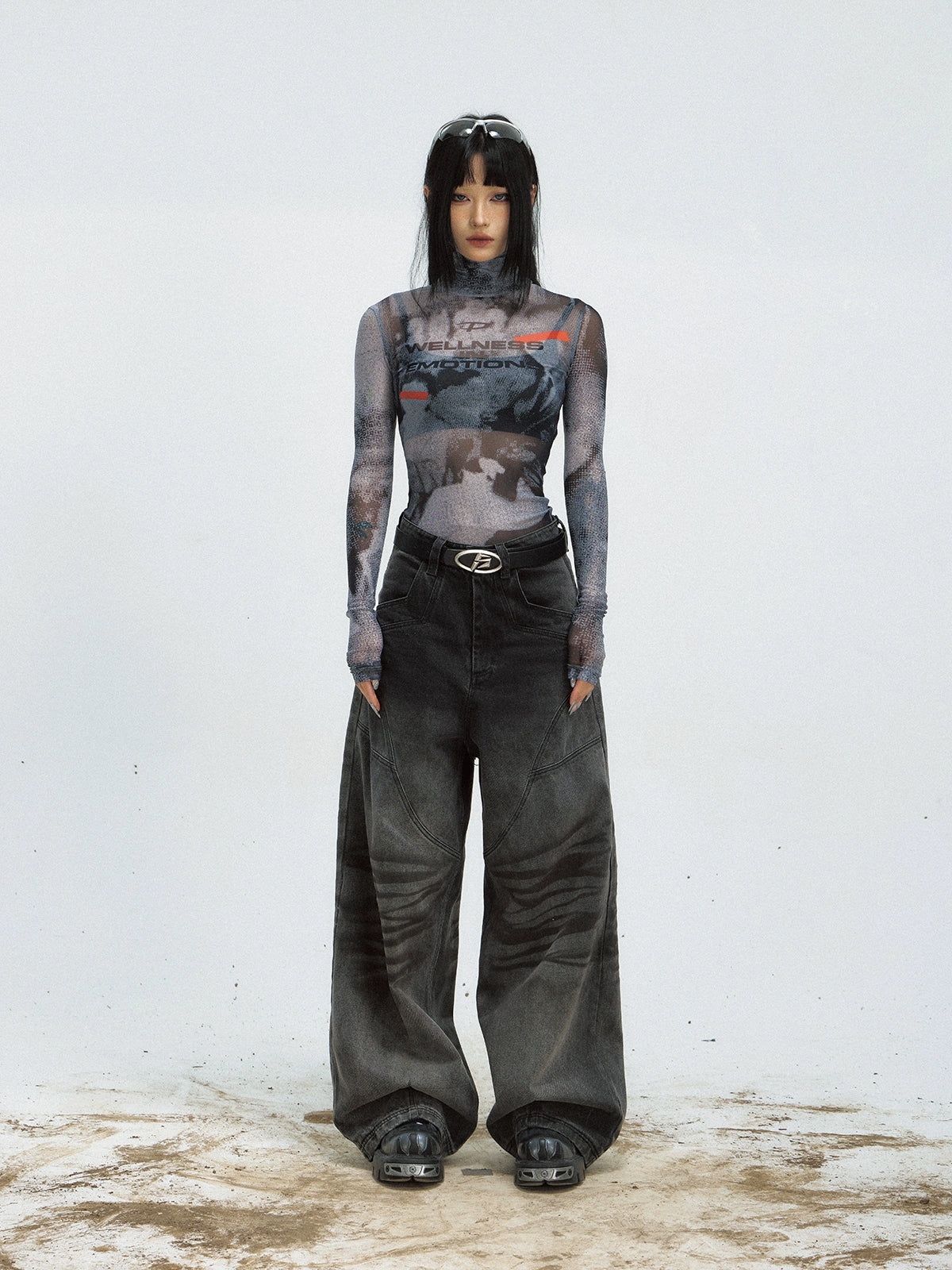 PEOPLESTYLE Vintage Pleated Washed Old Straight Jeans