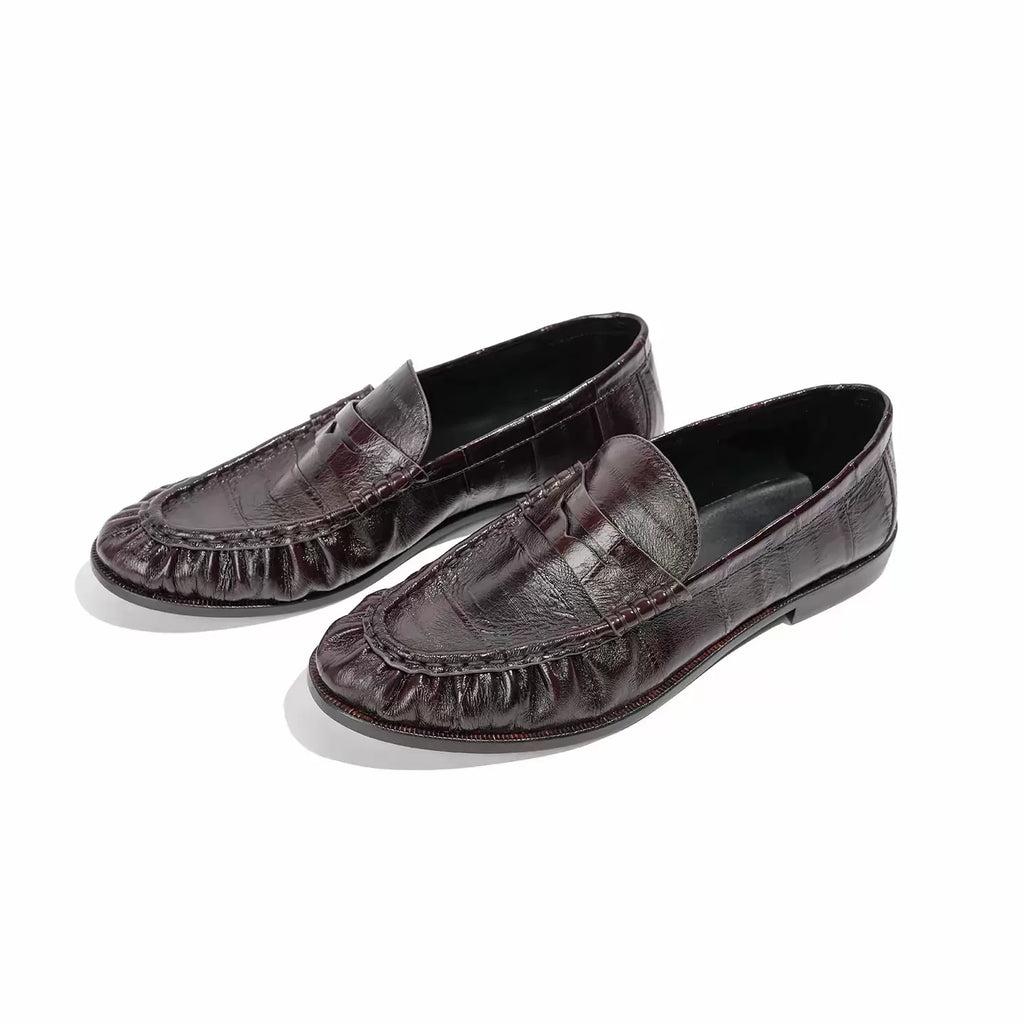 AMBSOM Pointed Eel Pattern One-pedal Leather Shoes