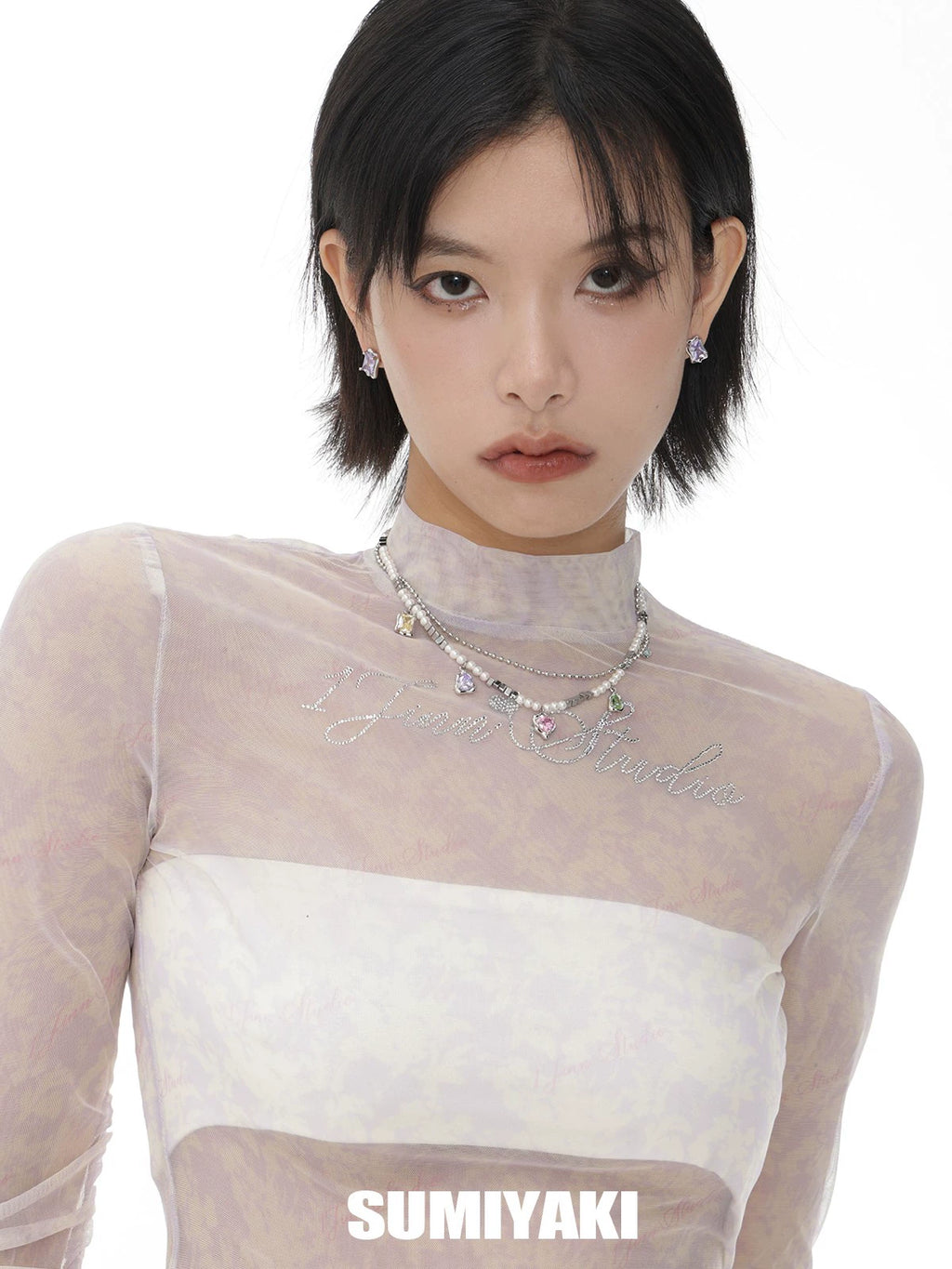 SUMIYAKI Rainbow Zircon Sweet Cool Pearl Necklace