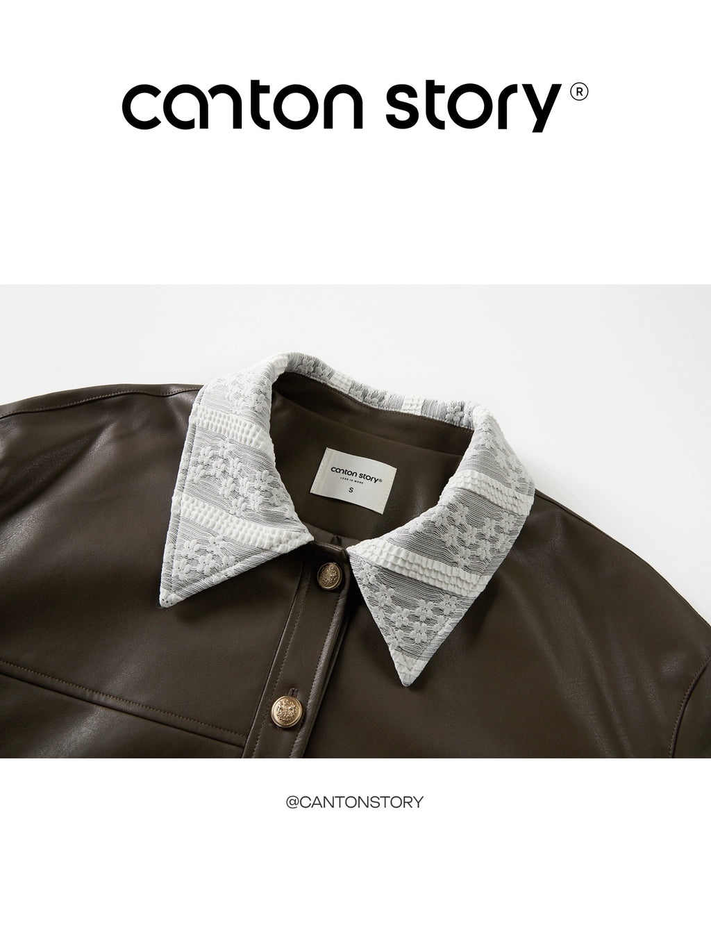 Cantonstory Vintage Lace Lapel Leather Jacket