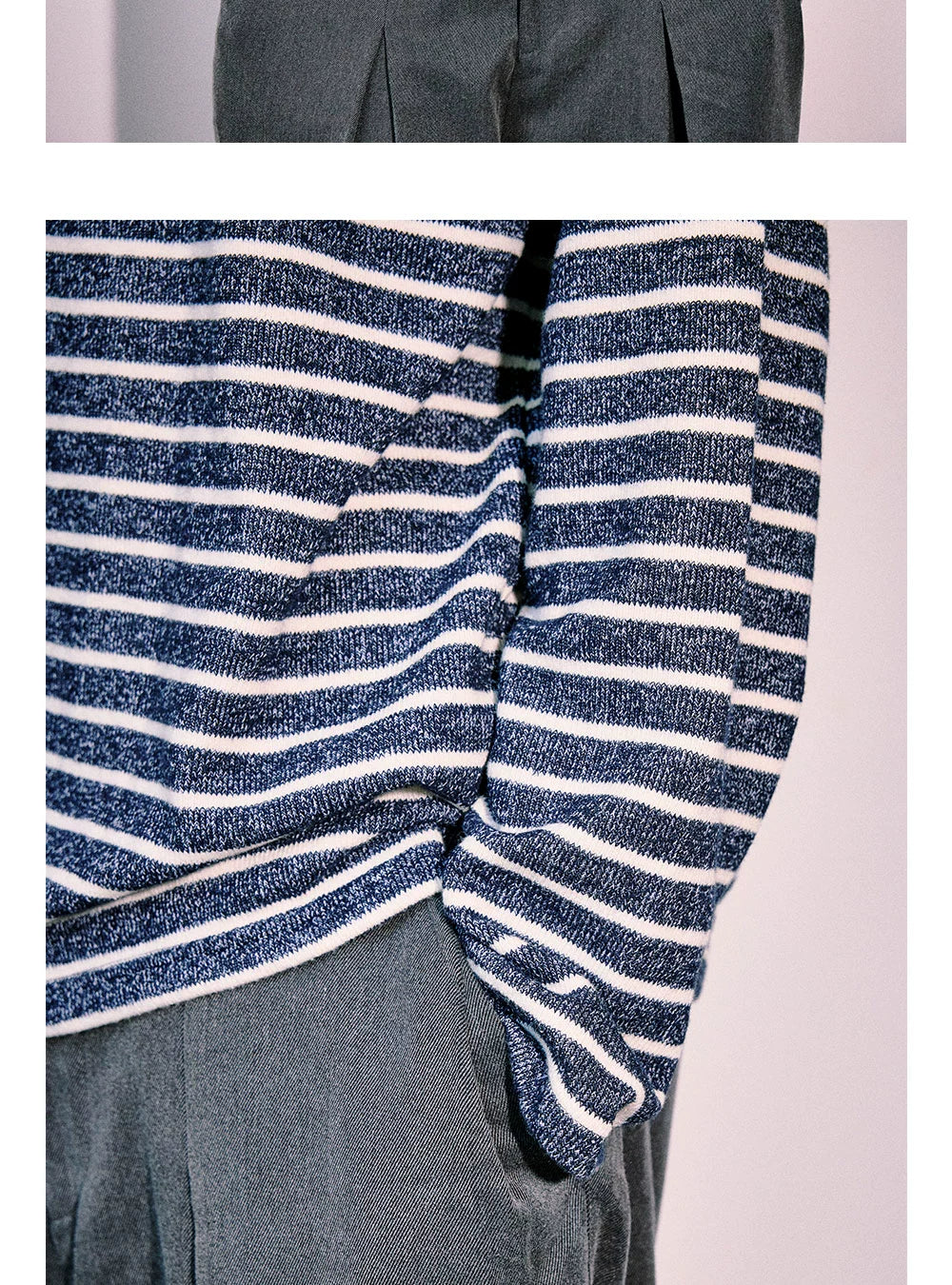 Anniehall Knitted Navy Stripe Thickened Terry Long Sleeve
