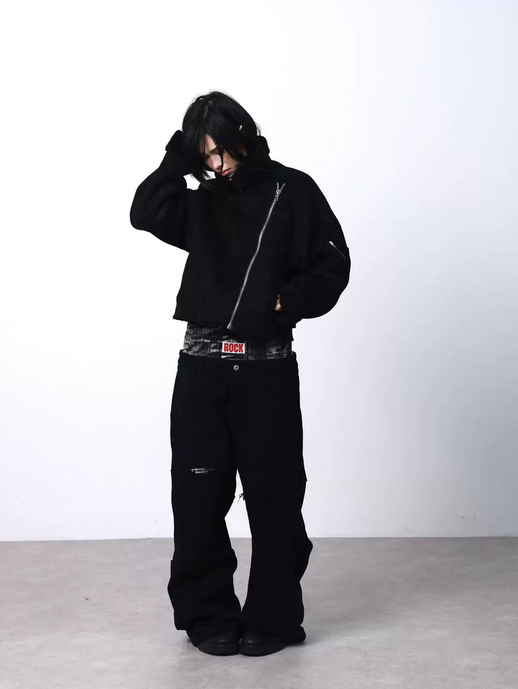 DETW Diagonal Zipper Suede Lamb Wool Thickened Jacket Cotton Coat