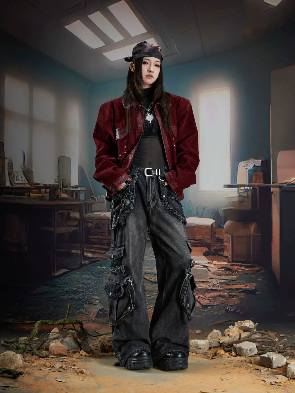 NOMANIAI Heavy Industry Three-dimensional Multi-pocket Deconstruction Splicing Jeans