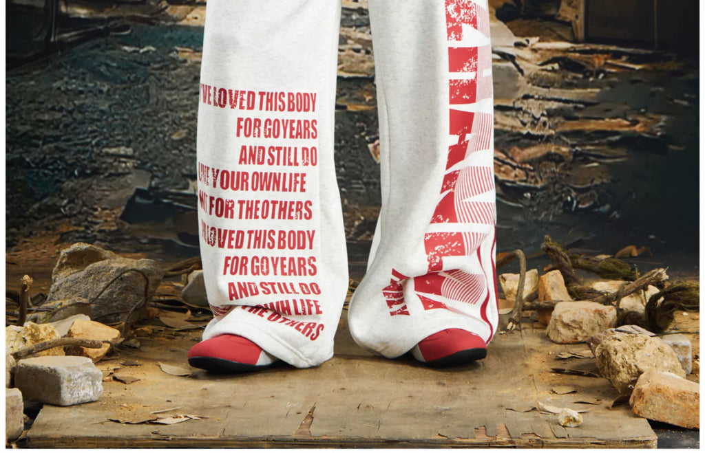 NOMANIAI Double Waist Contrasting Color English Printed Loose Sweatpants