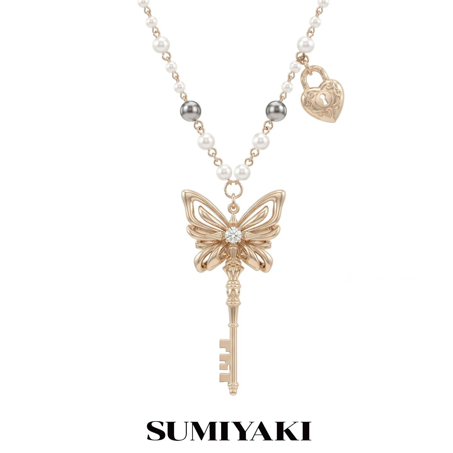 Sumiyaki Pearl Butterfly Layered Long Necklace