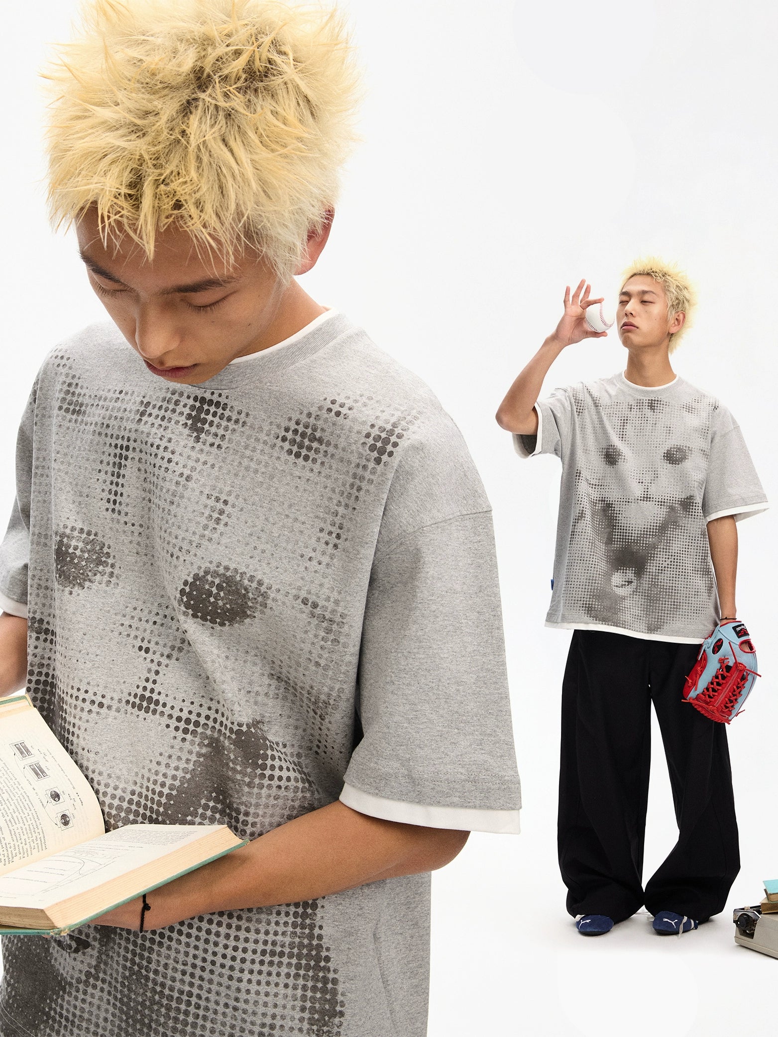 NewJNXS Fake Two-piece Printed Tee