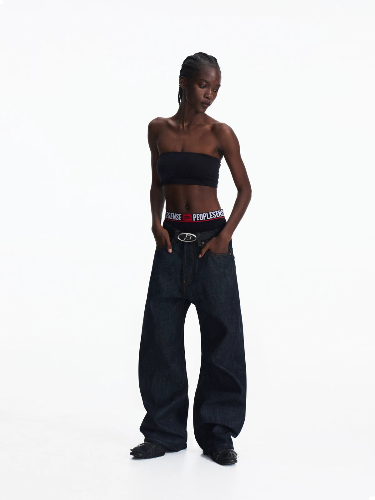 PEOPLESENSE Versatile Straight Loose Roll Jeans
