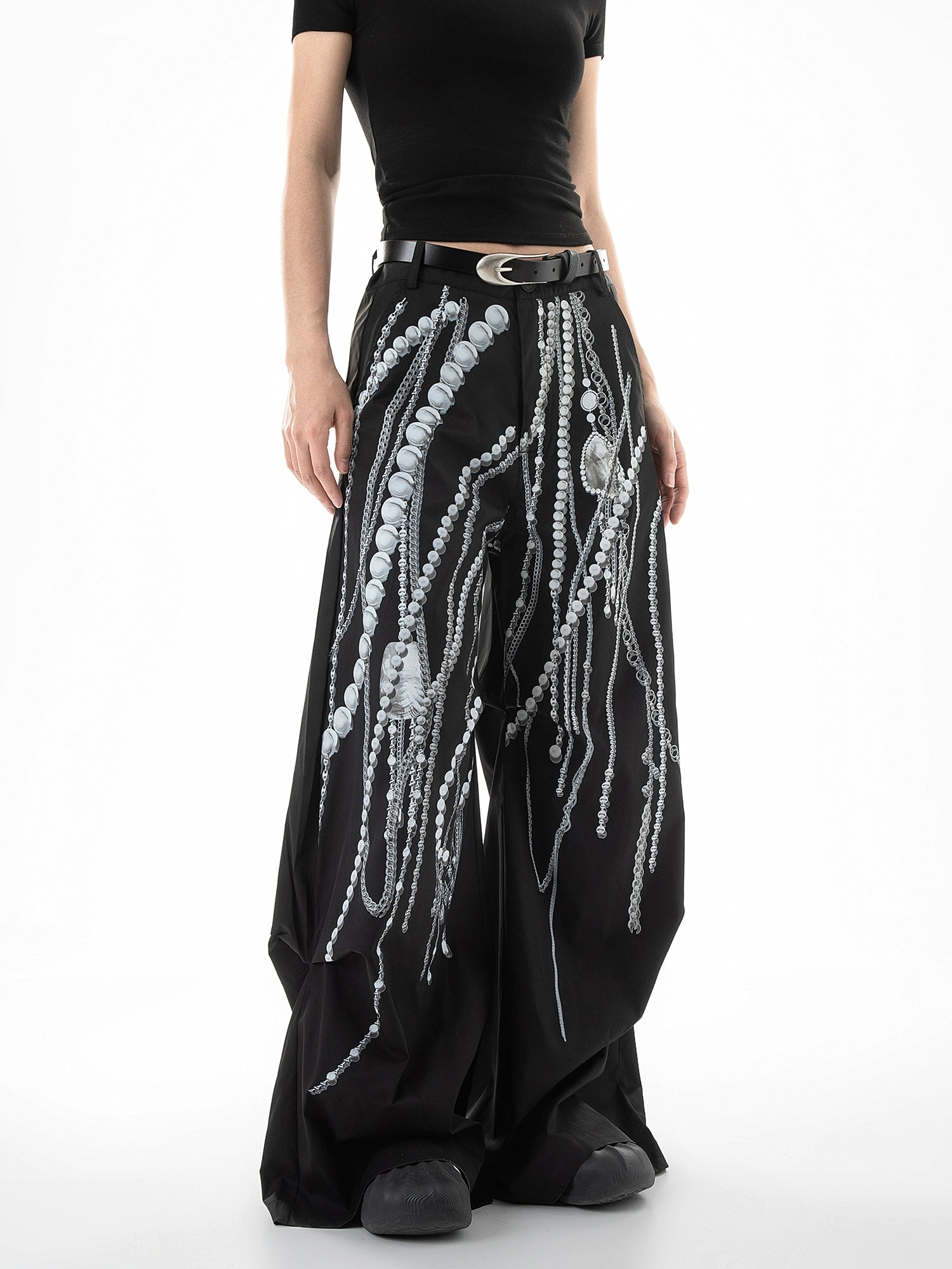 ICH MDOE Vintage Printed Versatile Straight High Waist Wide Leg Pants