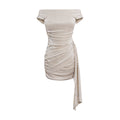 LLROGE One-word Shoulder Pleated Slim-fit Dress