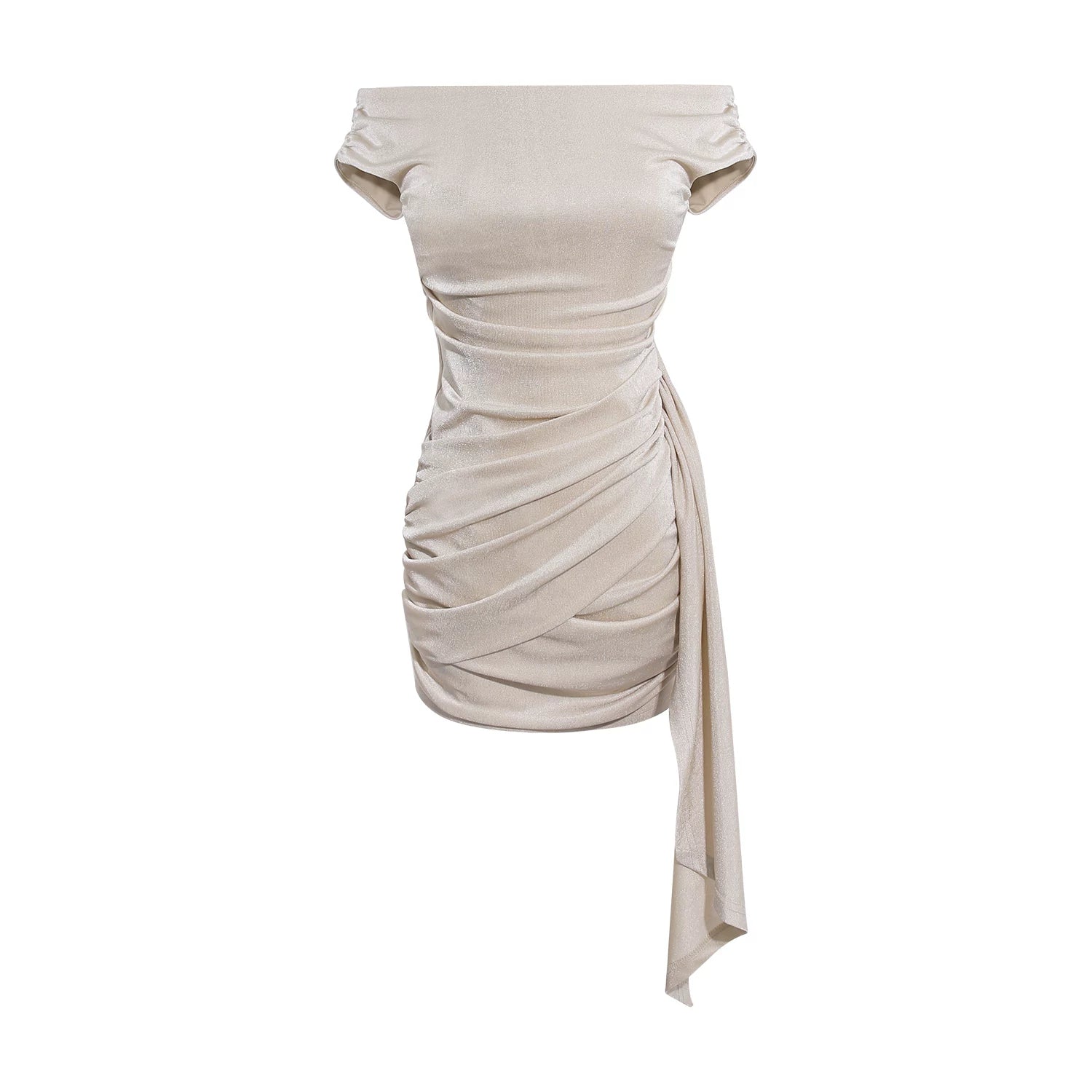 LLROGE One-word Shoulder Pleated Slim-fit Dress