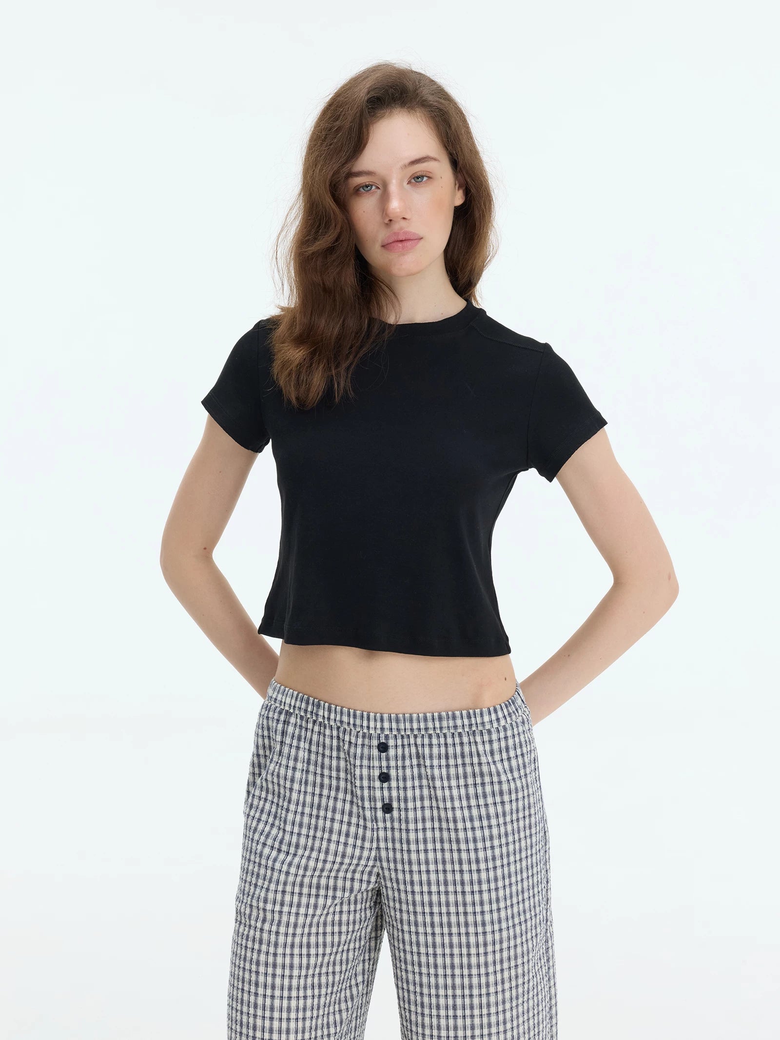 Veryrareme Short Front Shoulder Waist Casual Tee