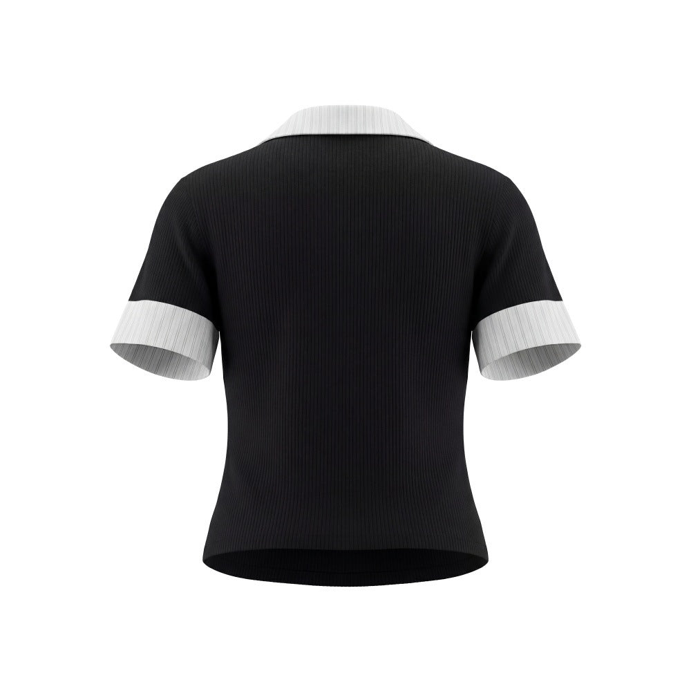 HeyHenry V-neck Fake Two-piece Polo Shirt Front Shoulder Tee