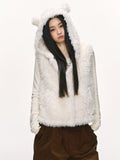 Anna Aneae Bear Ears Cute Hooded Short Fluffy Vest