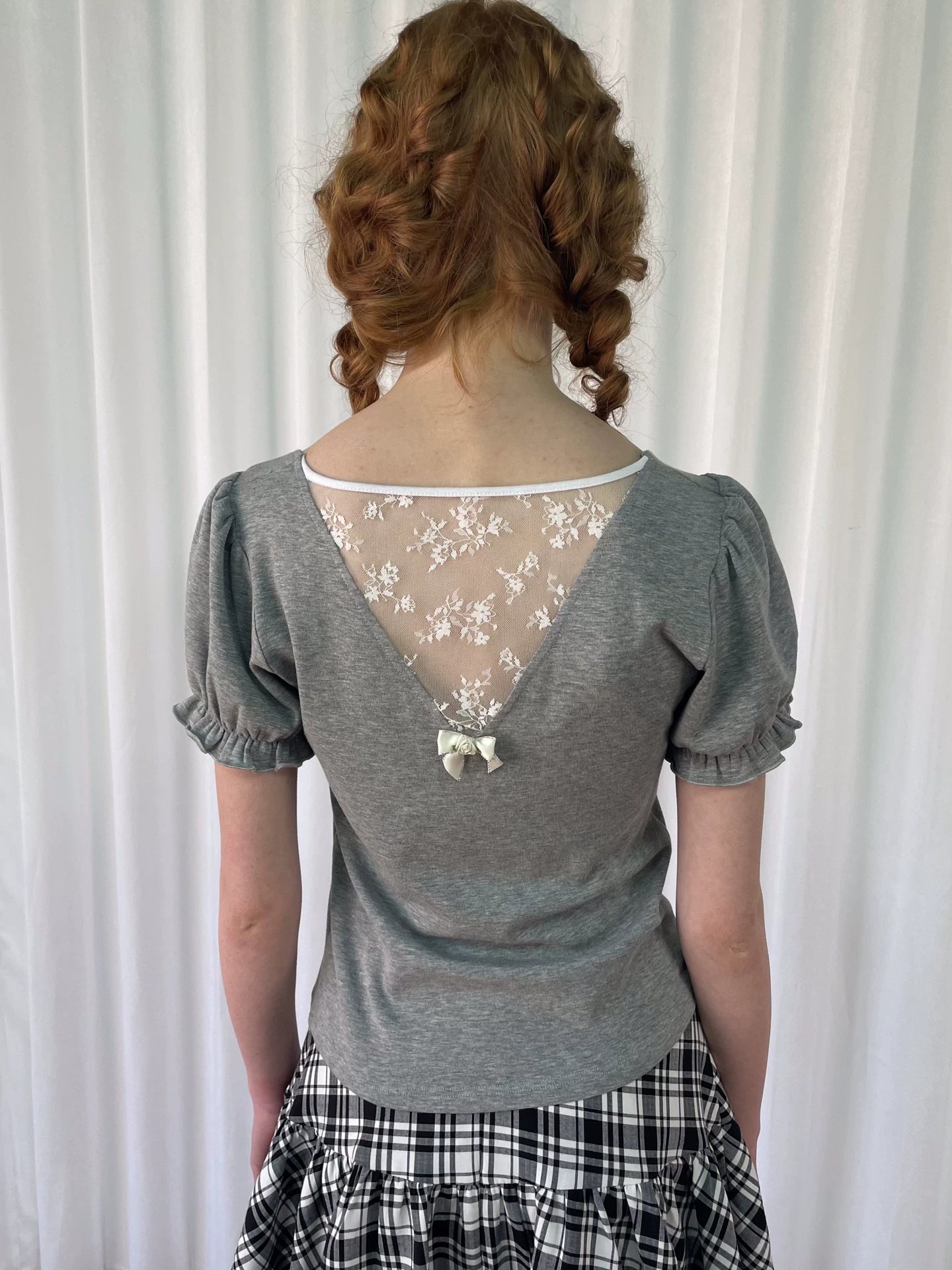 Loosesmell Splicing Polka Dot Small Bow Casual Tee
