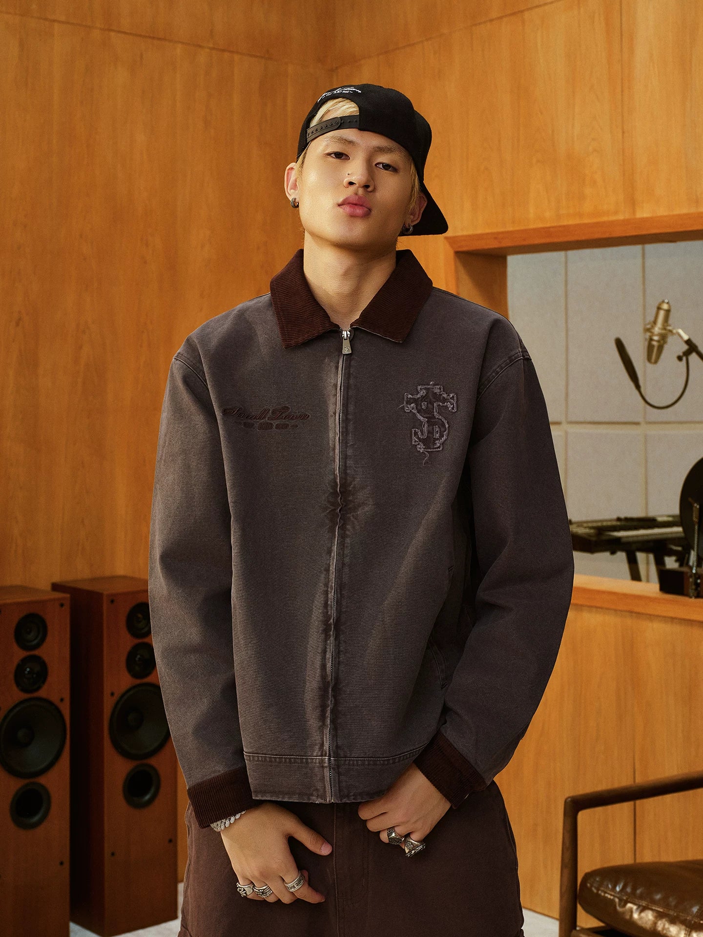 STK Vintage Monogram Embroidered Cargo Coat