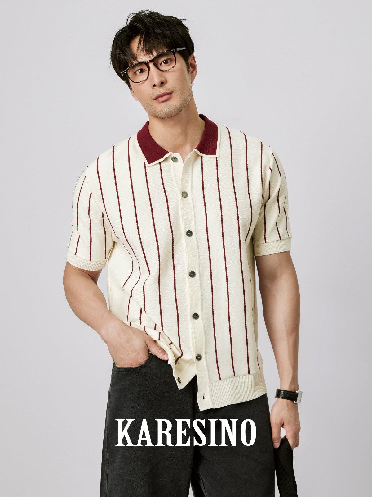 KARESINO Casual Striped Ice Silk Knitted Sweater