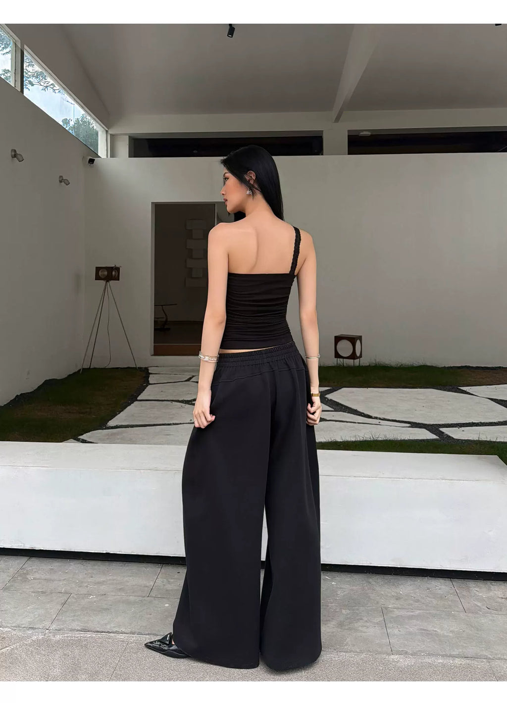 Audwyn Skinny Pleated Wide Leg Pants