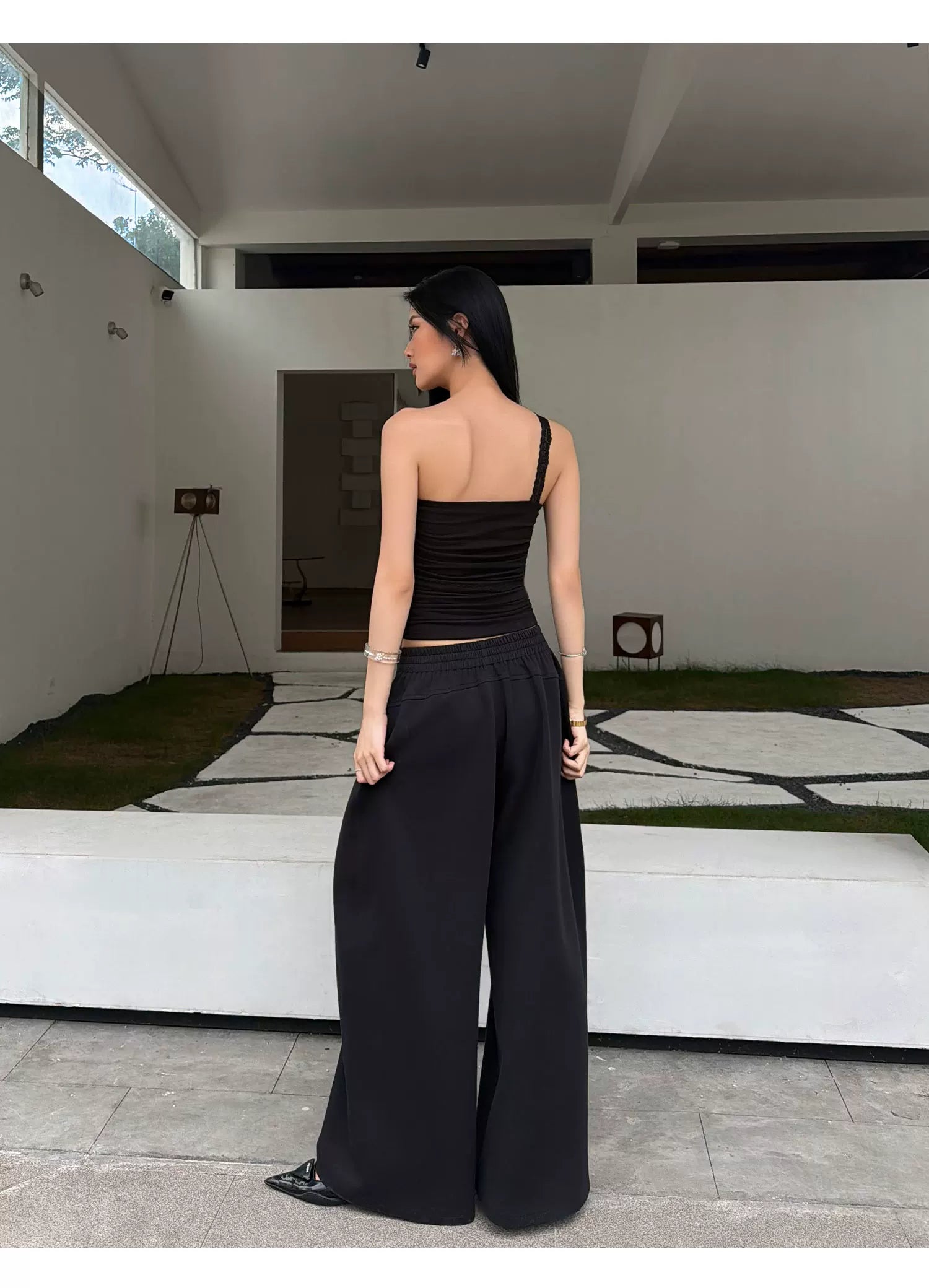 Audwyn Skinny Pleated Wide Leg Pants
