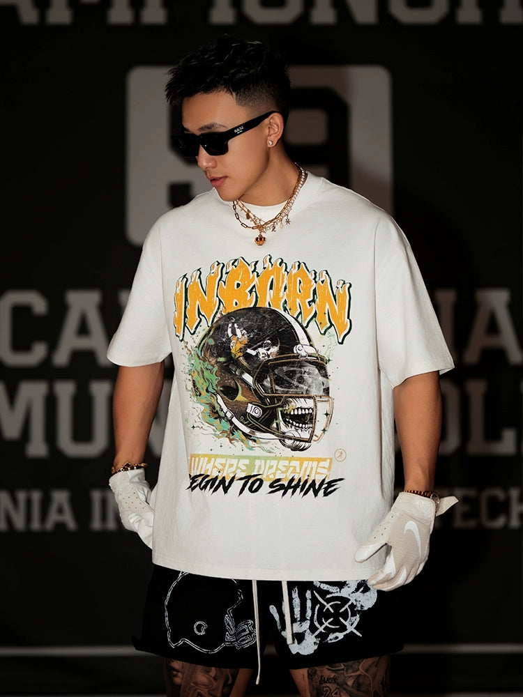OOTC Retro Skull Helmet Print Tee