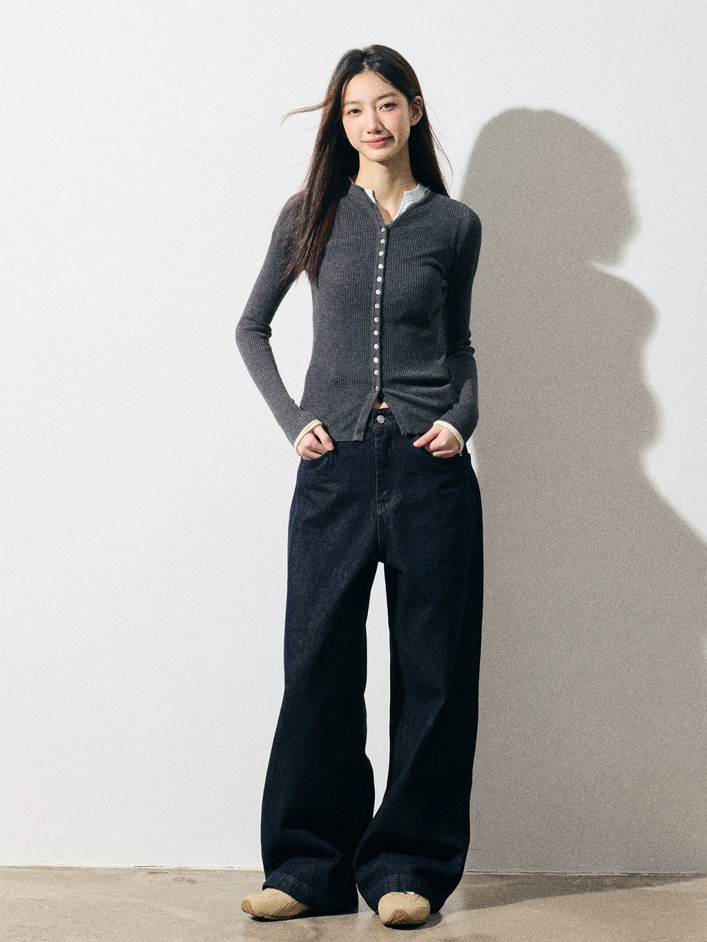 RPB BRAND High Waist Loose Skinny Wide Leg Straight Pants