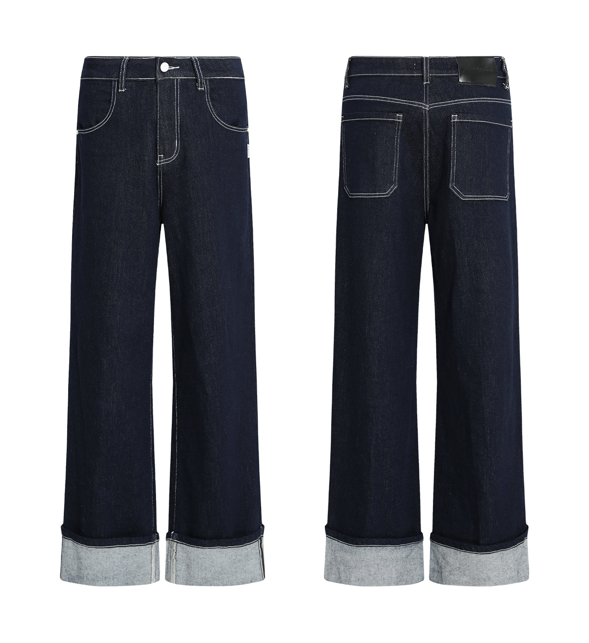 FUNKYFUN 2025SS fold-up pants micro-elastic primary color blue straight jeans