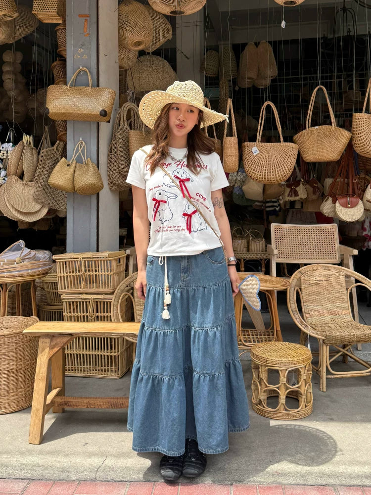 CCYE Soft Denim High Waist A-shaped Skirt