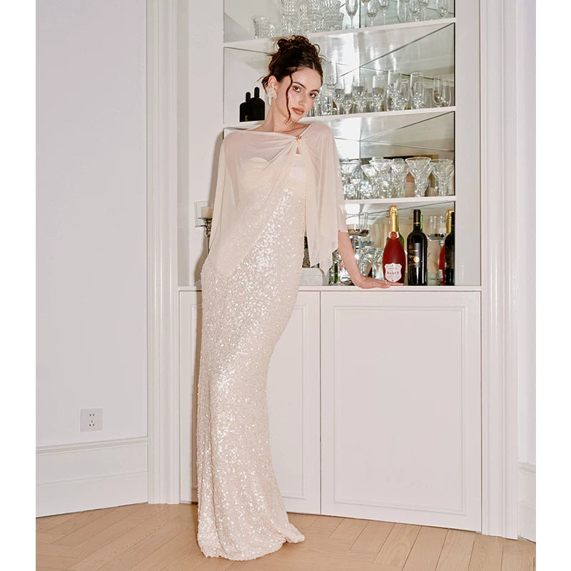 J TheChosen Sequined Tube Top Shawl Dress