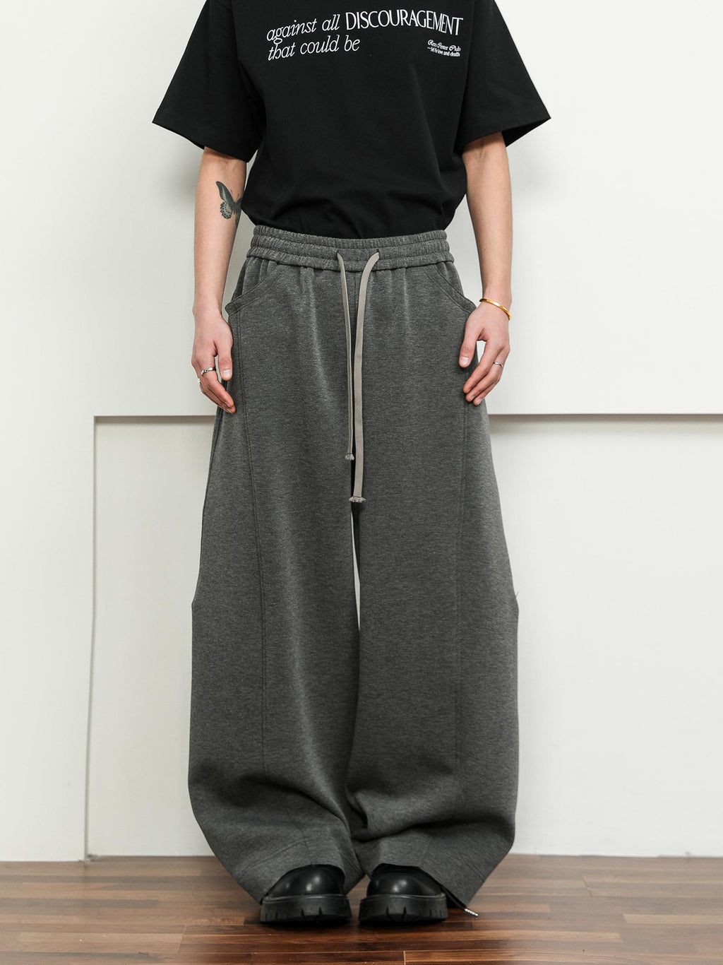 FLYOFF Deconstruction Cut Wide Leg Premium Grey Sweatpants