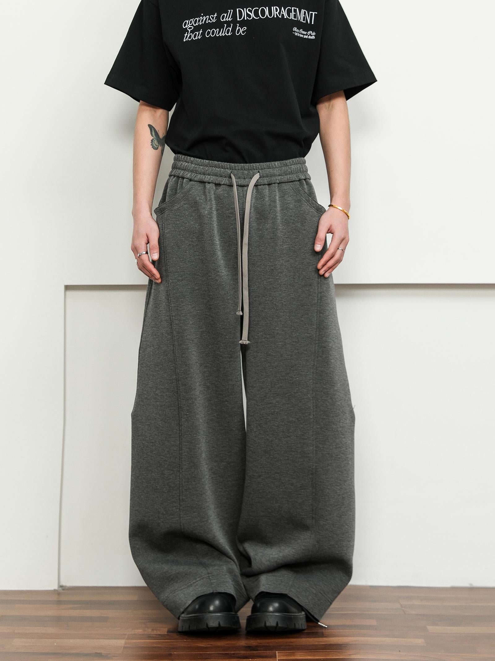 FLYOFF Deconstruction Cut Wide Leg Premium Grey Sweatpants