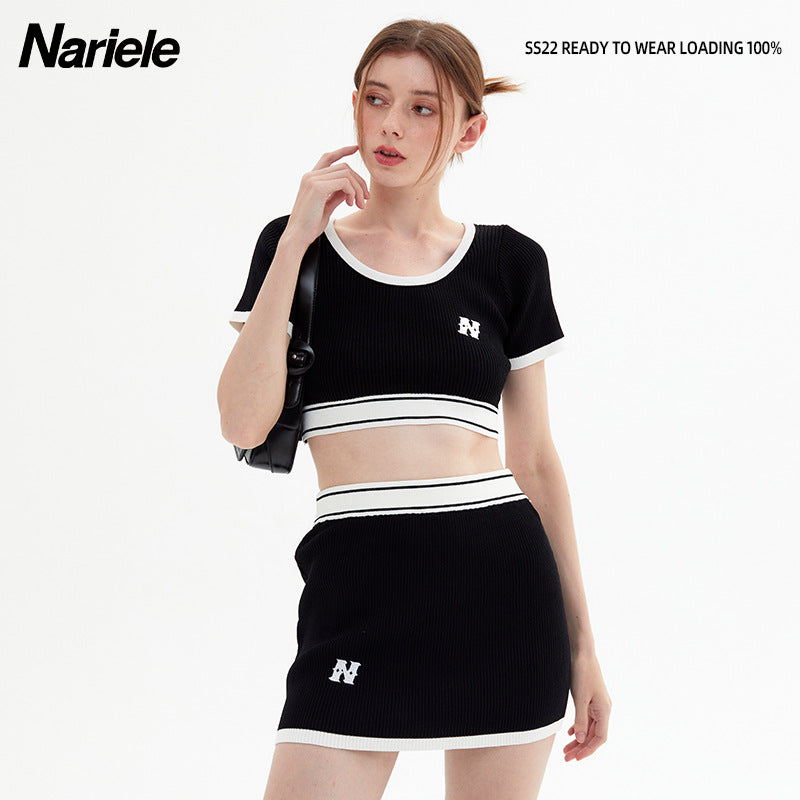 Nariele Hip Wrap Skirt Letter Embroidery Babes Outfit