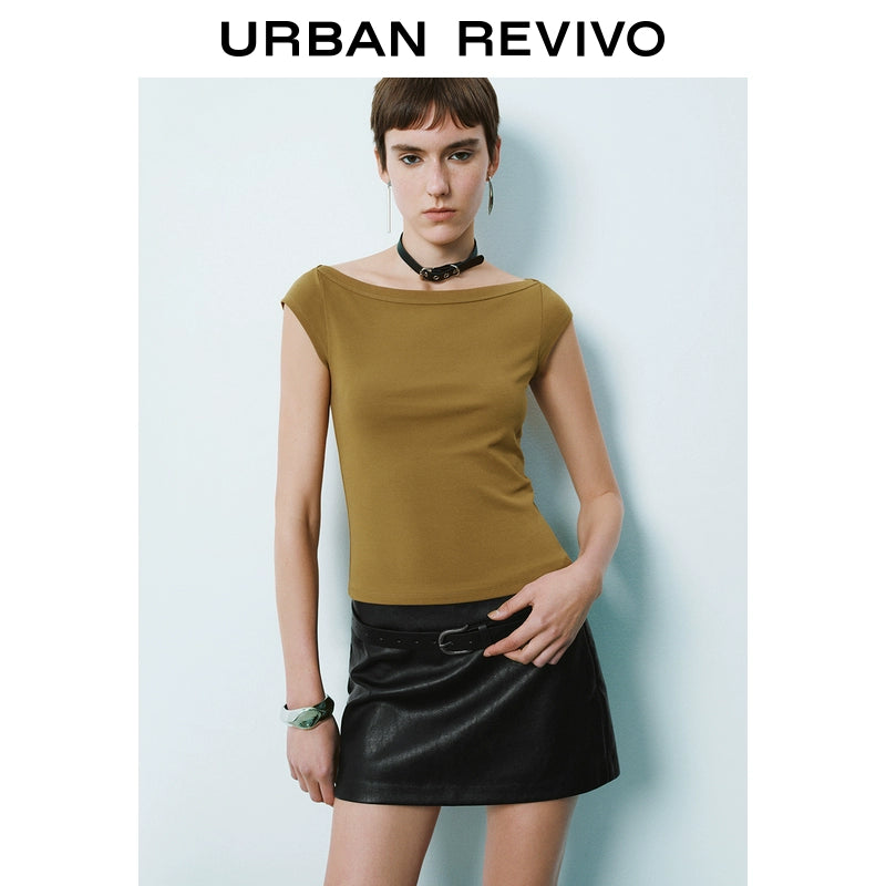 URBAN REVIVO Atmosphere Slim Neck Short Sleeve Tee