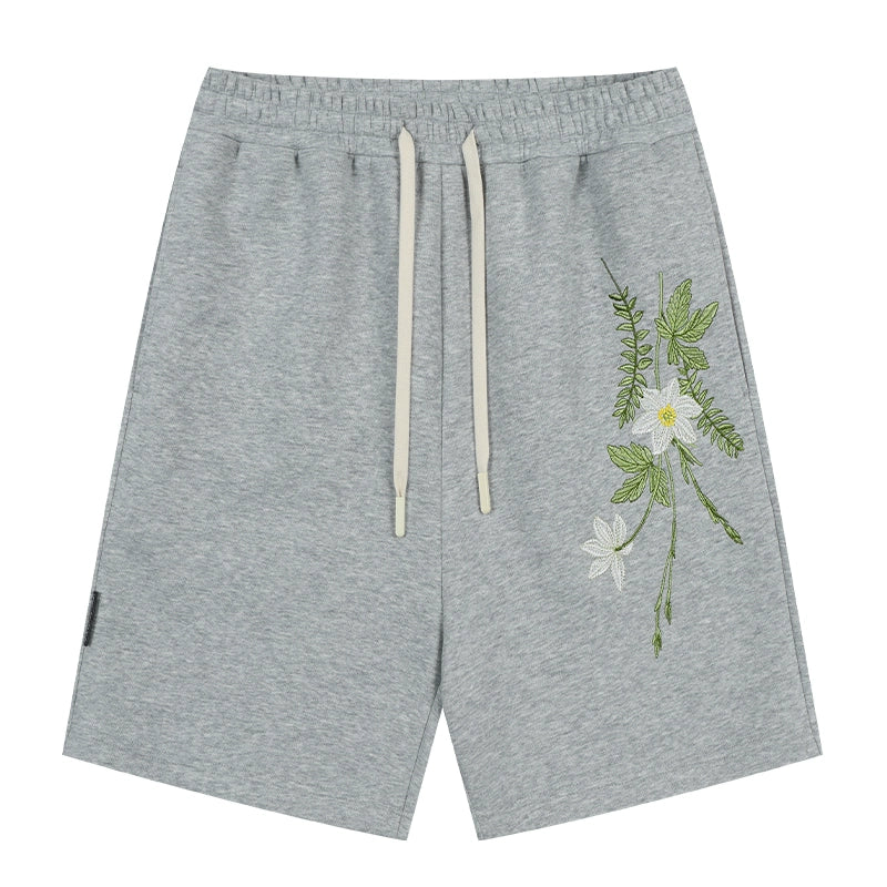 Harshandcruel 2025 flowing philosophy plant embroidered sweatpant shorts