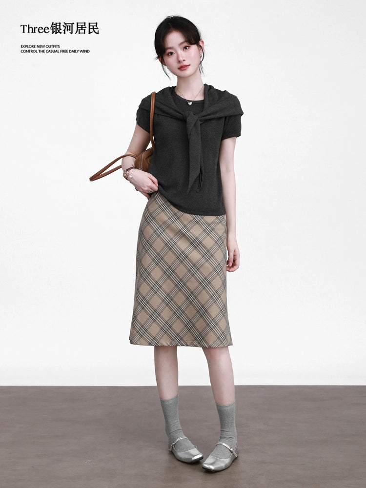 Three High Waist Slim Plaid Skirts